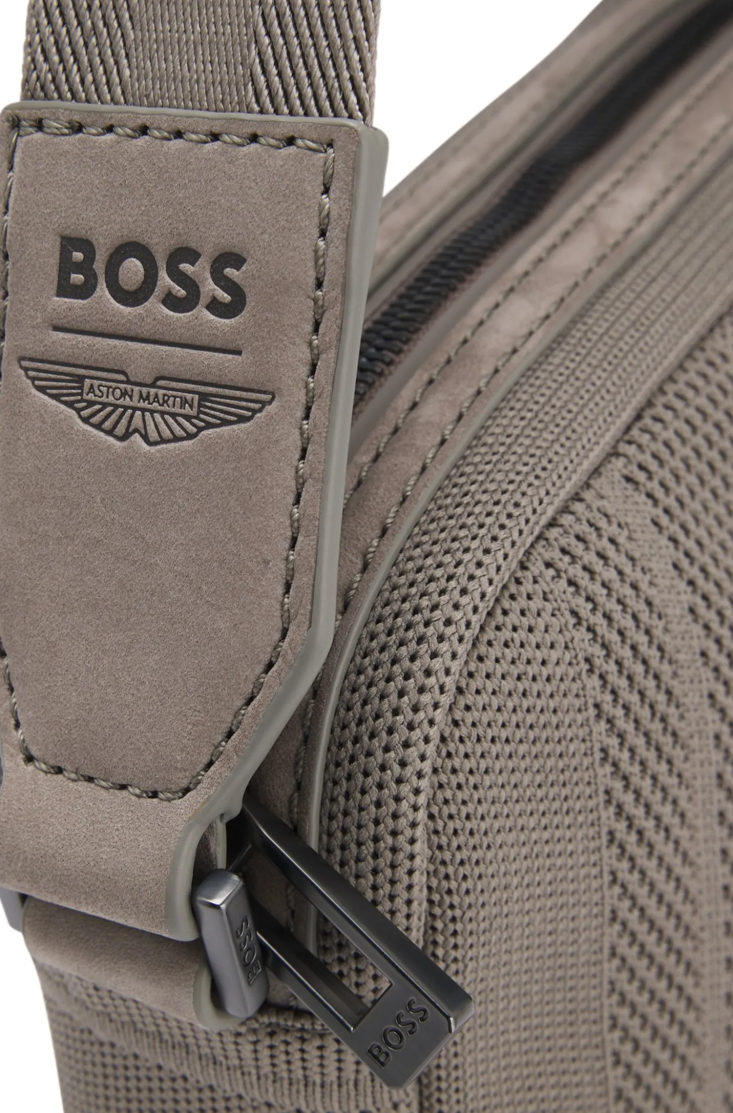 BOSS x ASTON MARTIN knitted crossbody bag with suede trims