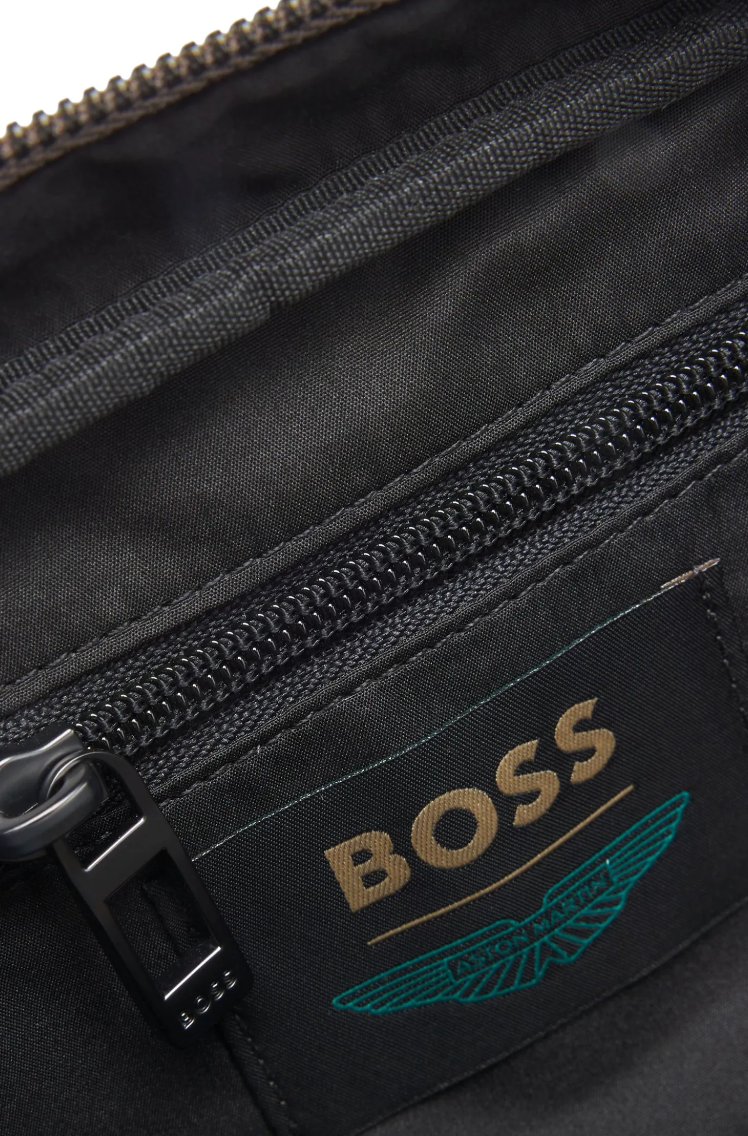 BOSS x ASTON MARTIN knitted crossbody bag with suede trims
