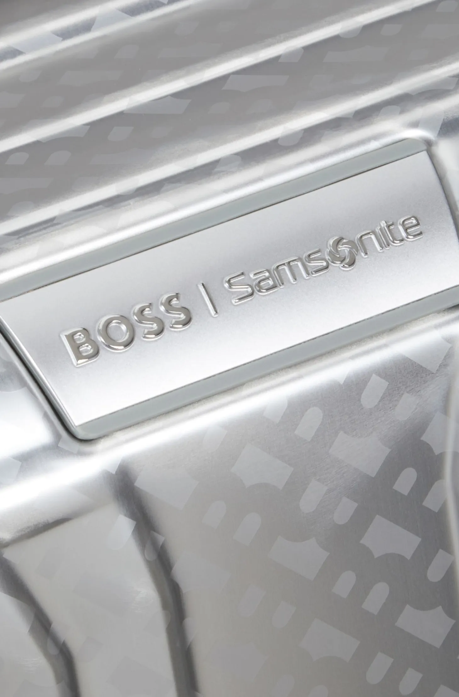 BOSS x Samsonite silver aluminium suitcase 76cm
