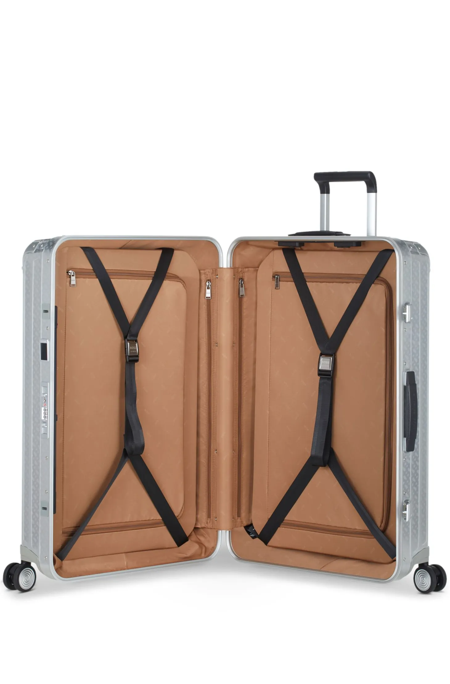 BOSS x Samsonite silver aluminium suitcase 76cm