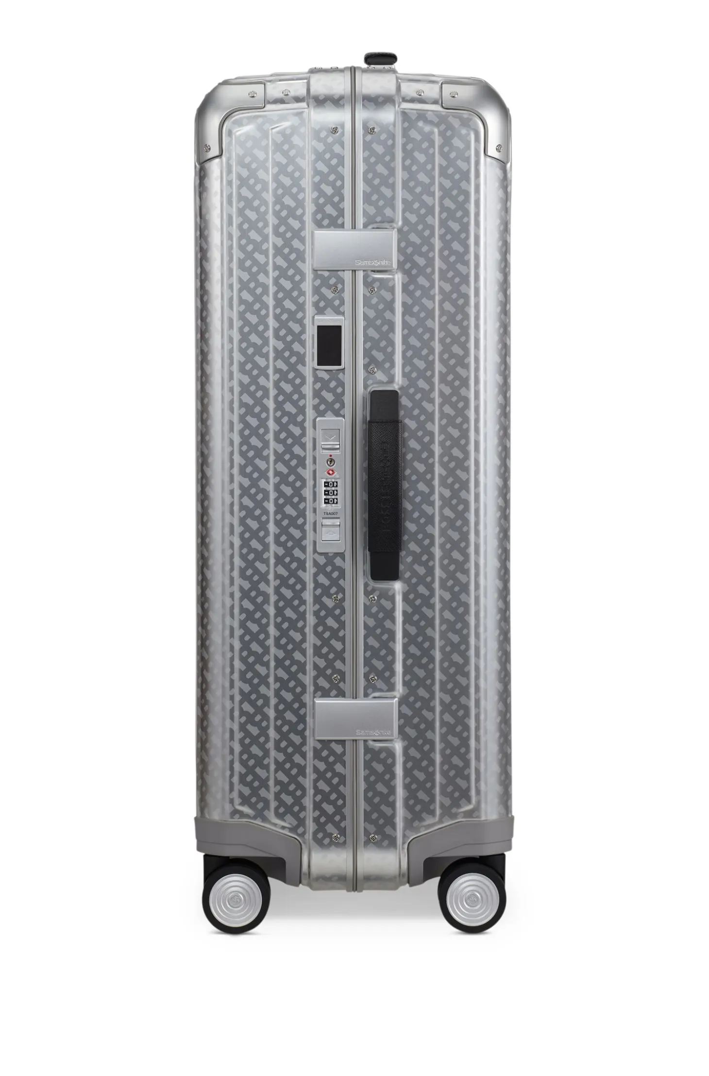 BOSS x Samsonite silver aluminium suitcase 76cm