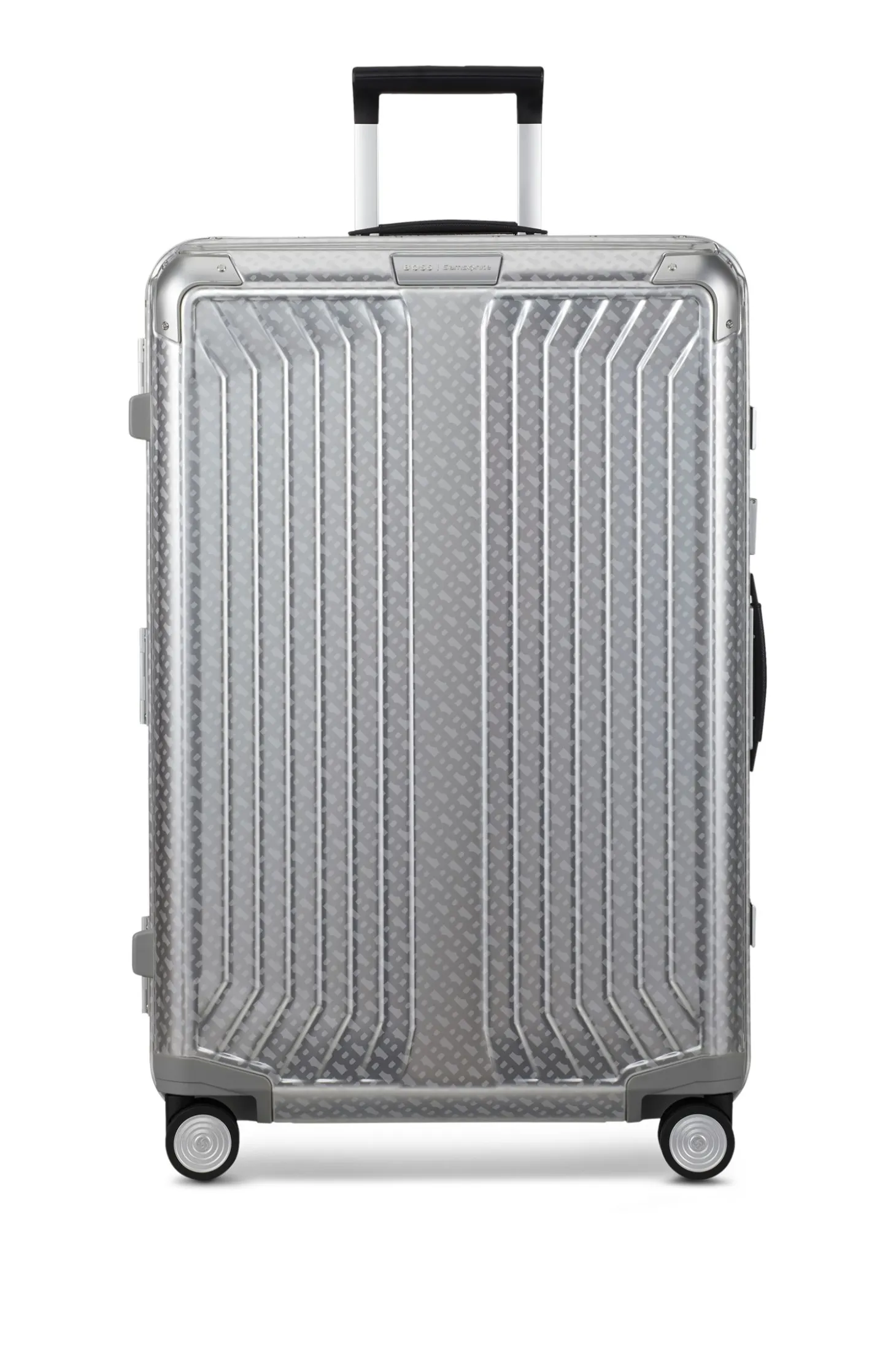 BOSS x Samsonite silver aluminium suitcase 76cm