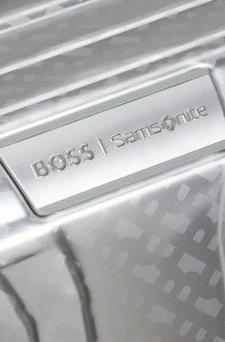 BOSS x Samsonite silver aluminium cabin-size suitcase 55cm
