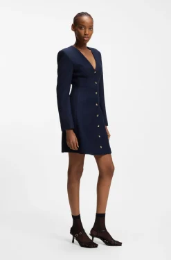 Bouclé dress with gold-tone buttons
