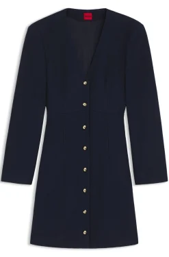 Bouclé dress with gold-tone buttons
