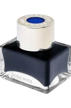Branded fountain pen ink bottle in blue