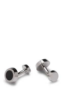 Brass cufflinks with engraved-logo enamel insert