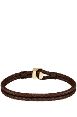 Brown braided-leather cuff with gold-tone closure