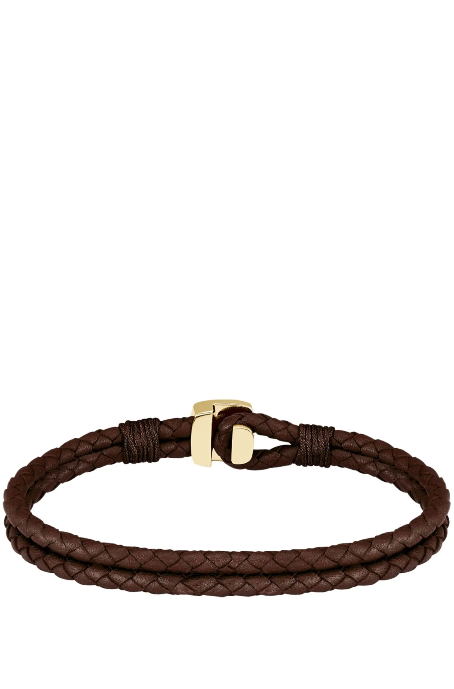 Brown braided-leather cuff with gold-tone closure