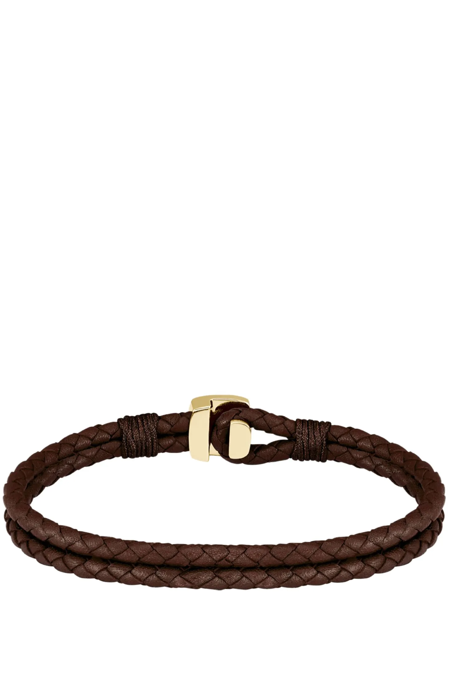 Brown braided-leather cuff with gold-tone closure