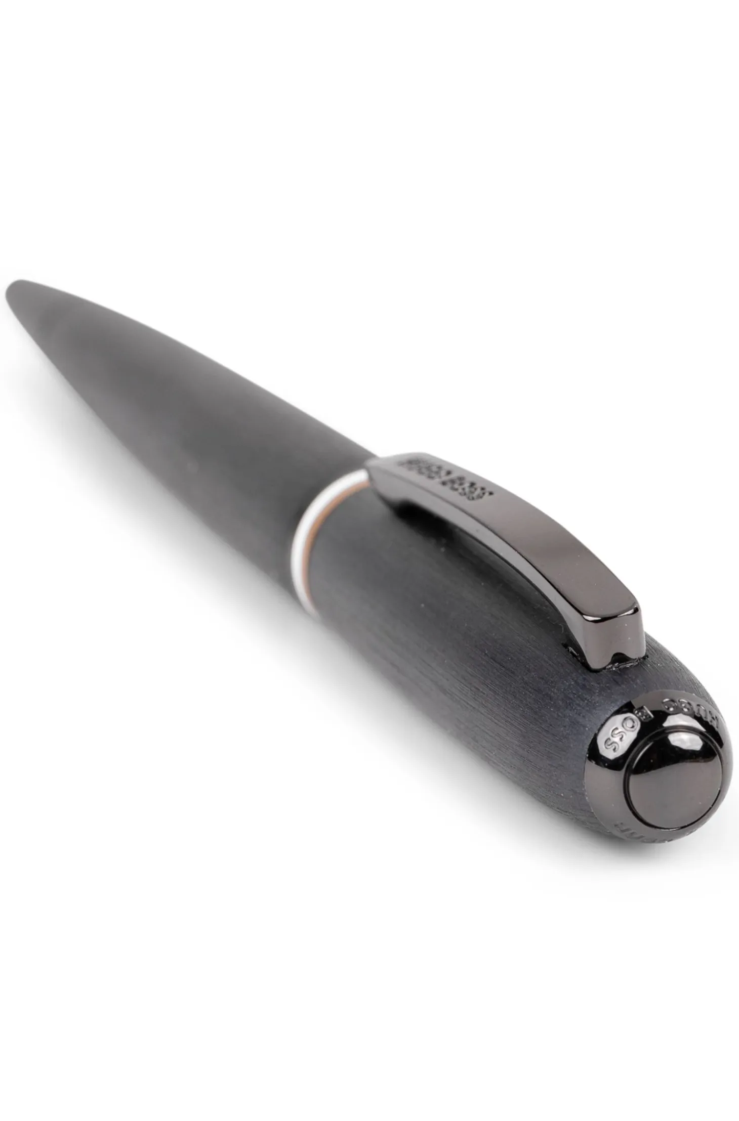 Brushed ballpoint pen with signature-stripe ring