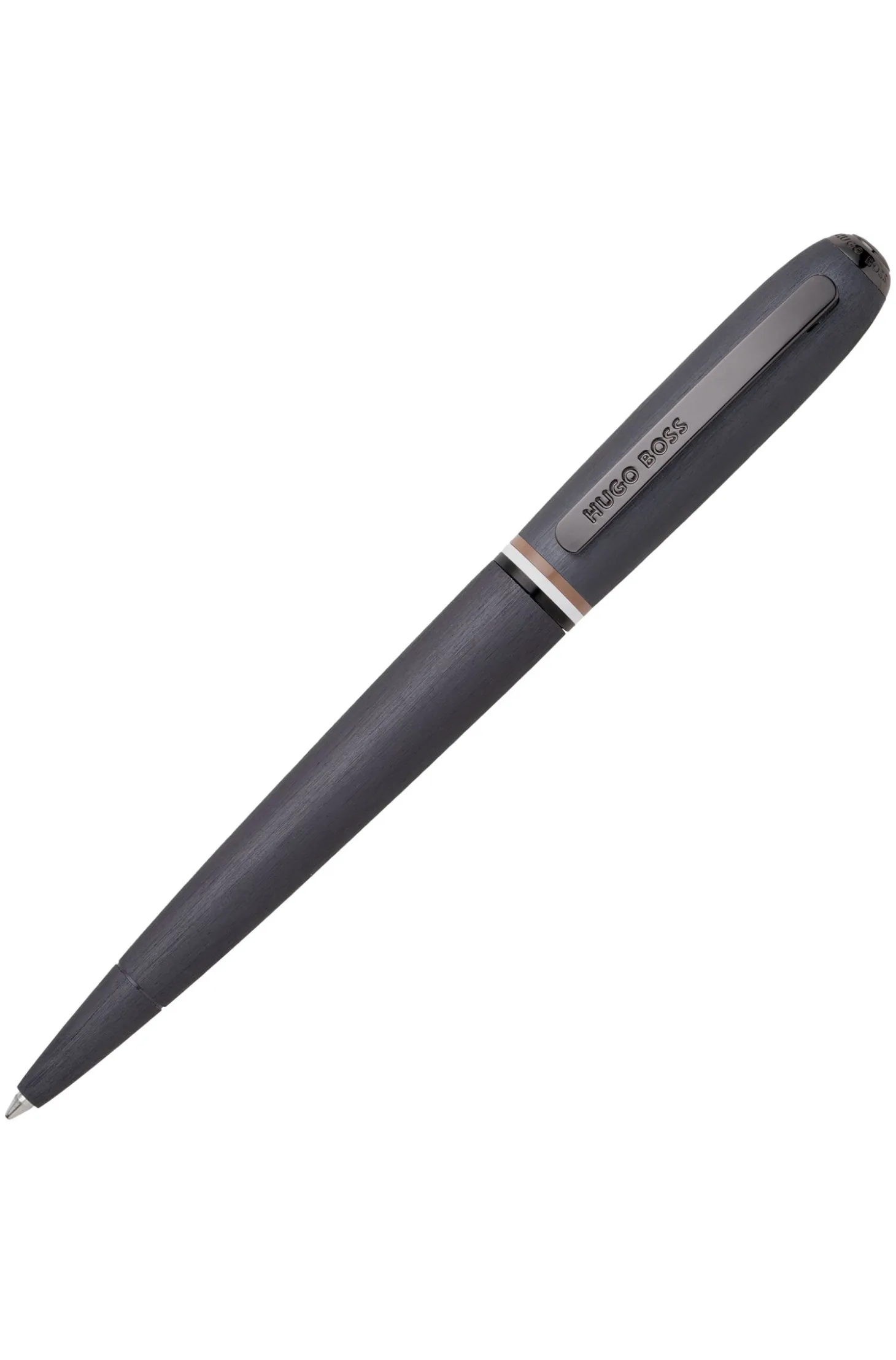 Brushed ballpoint pen with signature-stripe ring
