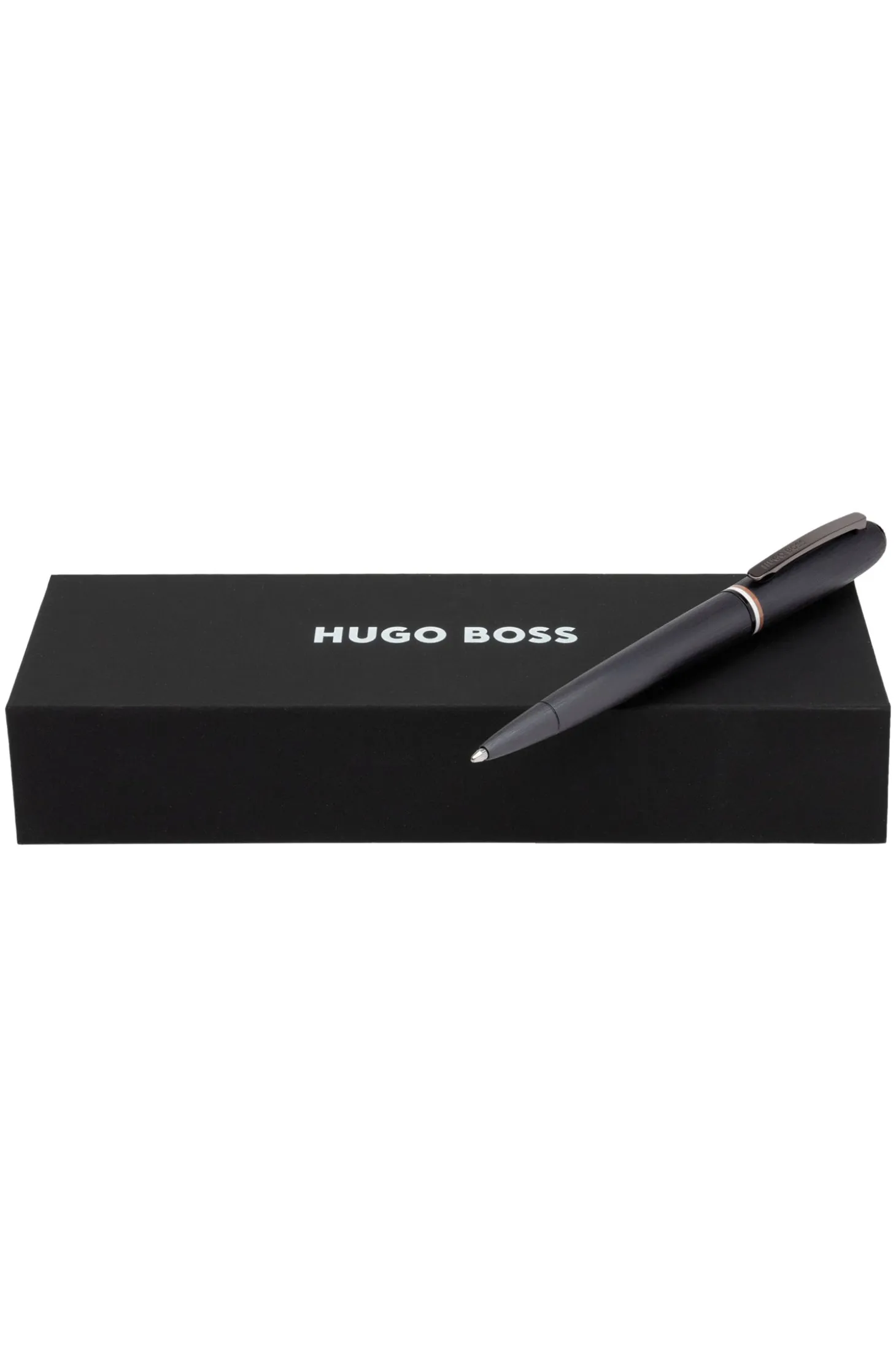 Brushed ballpoint pen with signature-stripe ring