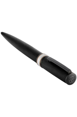 Brushed black ballpoint pen with signature-stripe ring