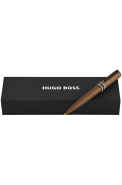 Brushed camel ballpoint pen with signature-stripe ring
