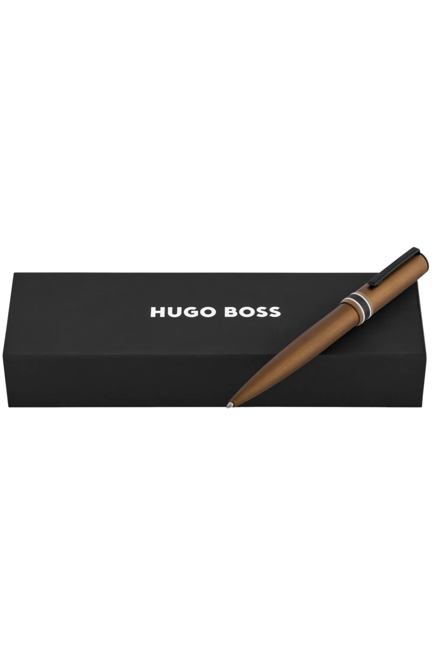 Brushed camel ballpoint pen with signature-stripe ring