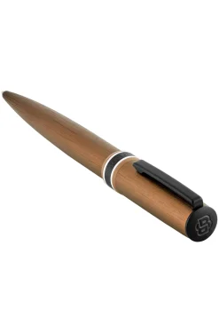 Brushed camel ballpoint pen with signature-stripe ring