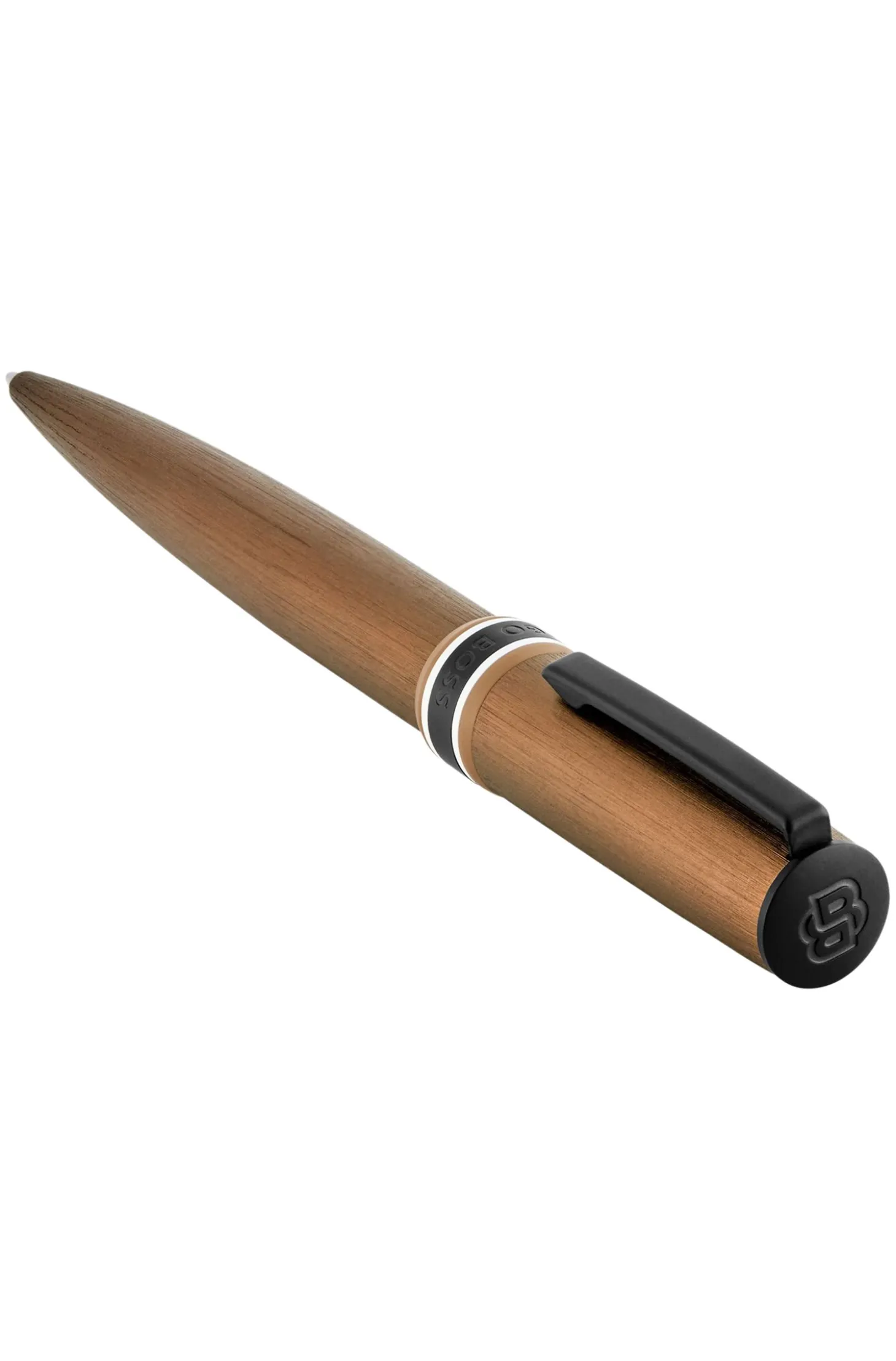 Brushed camel ballpoint pen with signature-stripe ring