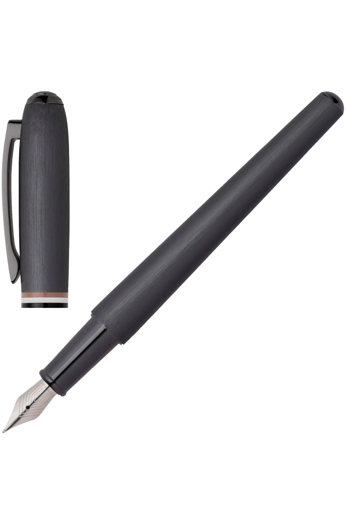 Brushed fountain pen with signature-stripe midring