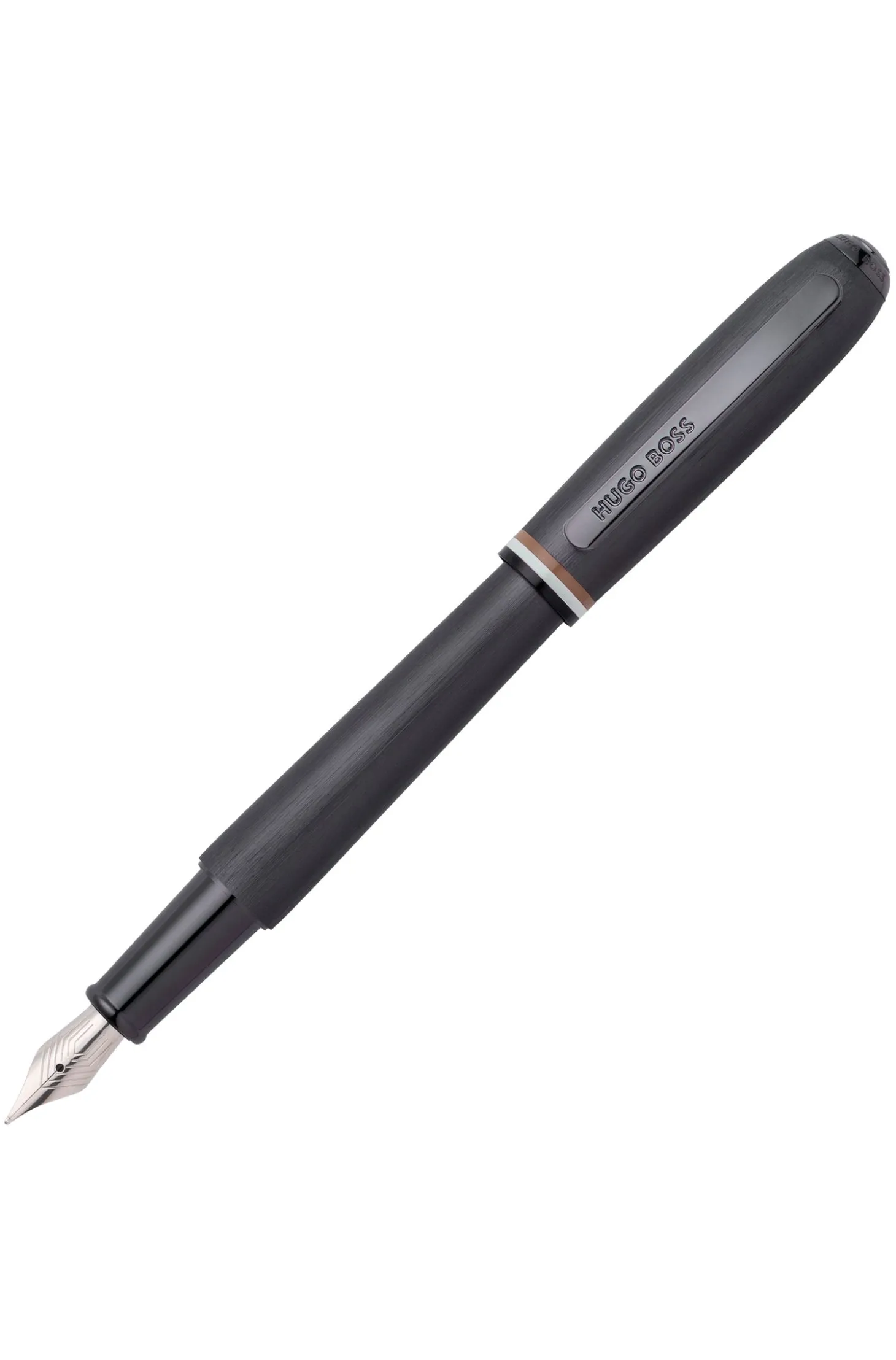 Brushed fountain pen with signature-stripe midring