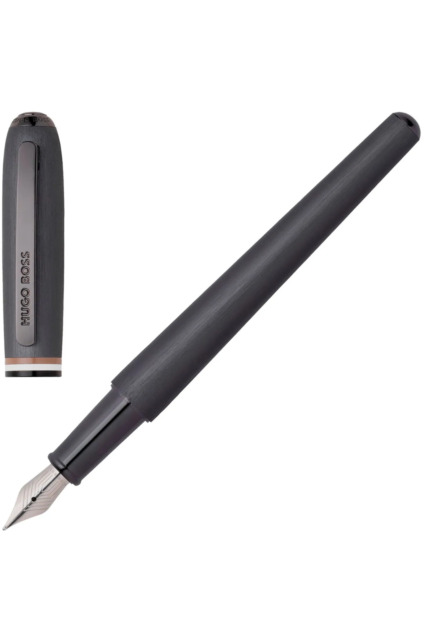 Brushed fountain pen with signature-stripe midring