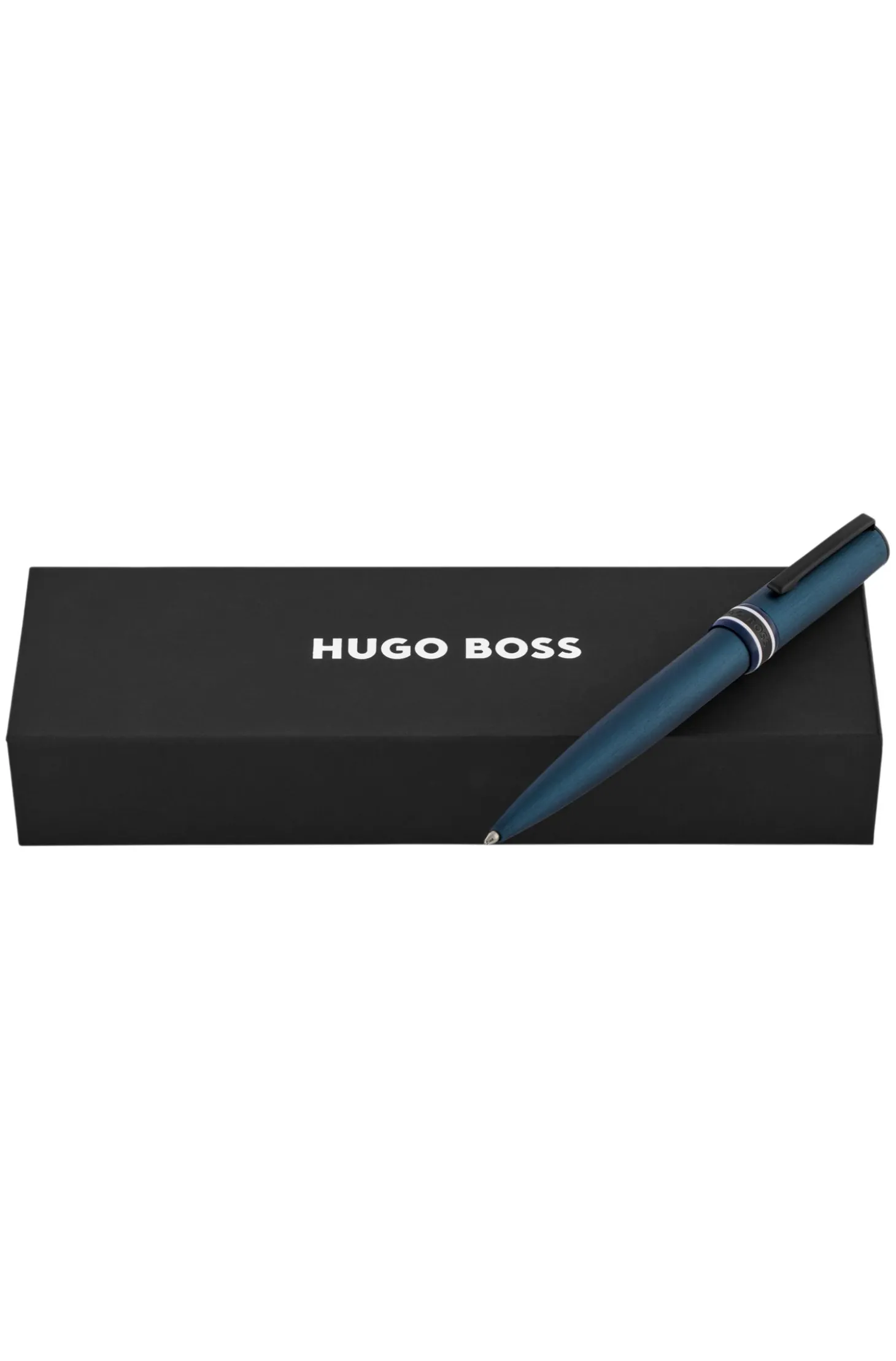 Brushed navy ballpoint pen with striped ring