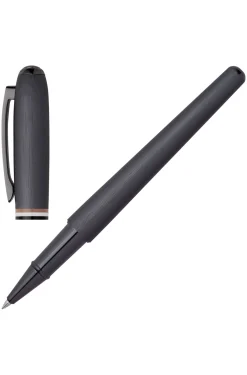 Brushed rollerball pen with signature-stripe ring