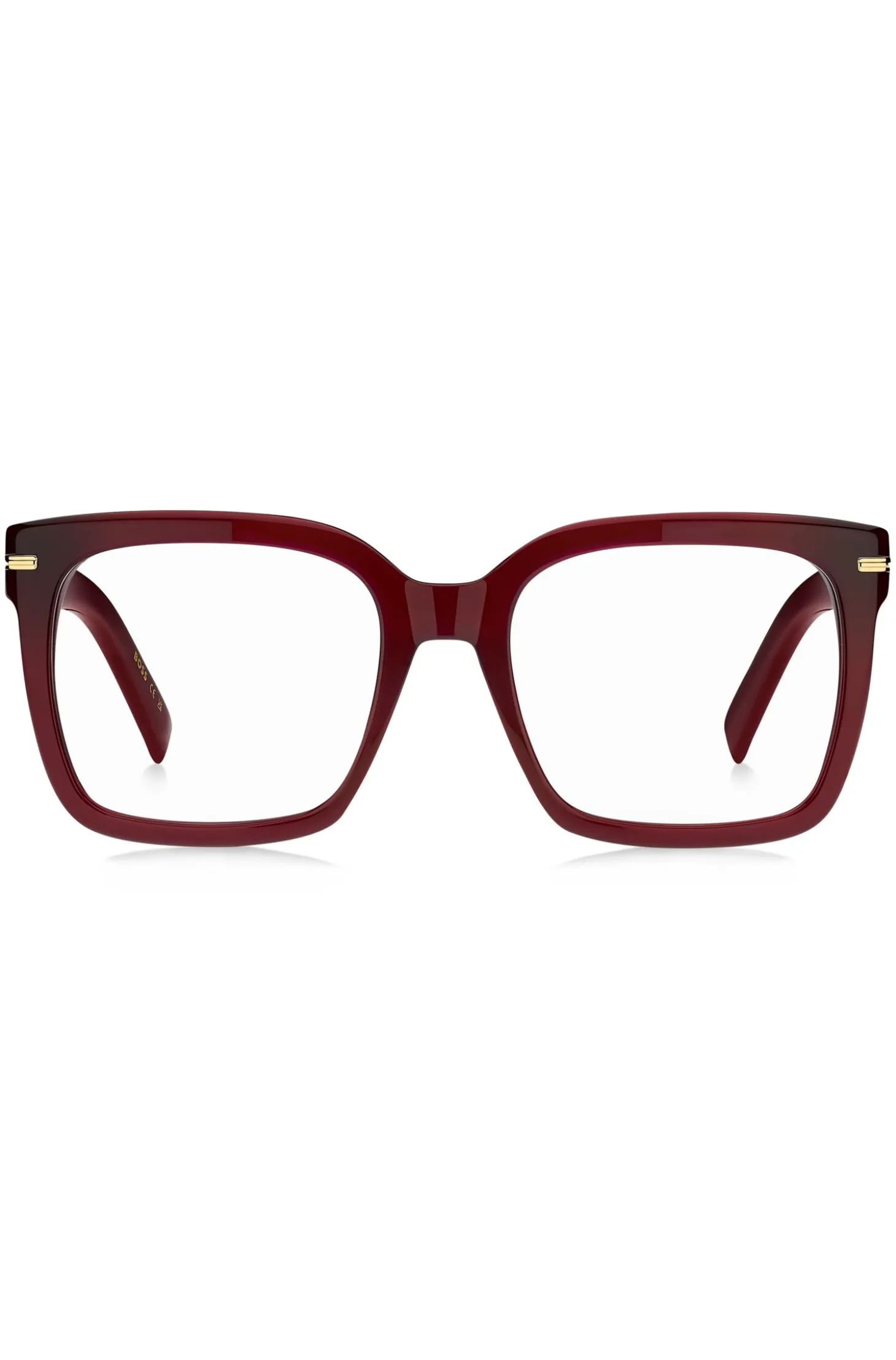 Burgundy-acetate optical frames with gold-tone hinges