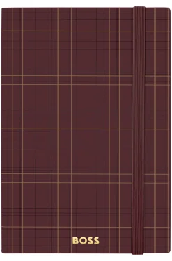 Burgundy check-print A5 notebook with gold-tone logo
