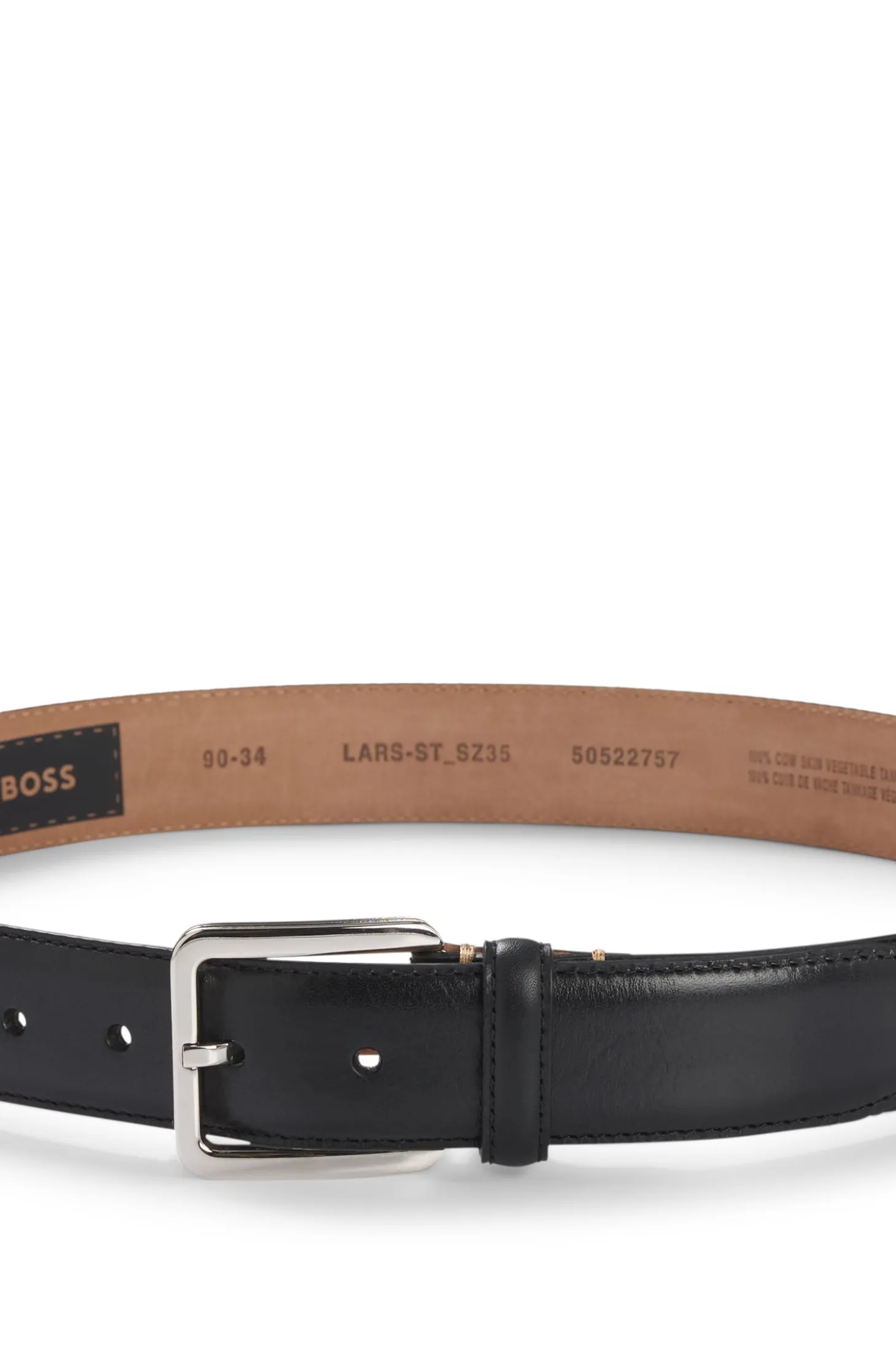 Business belt in Italian leather with brass buckle