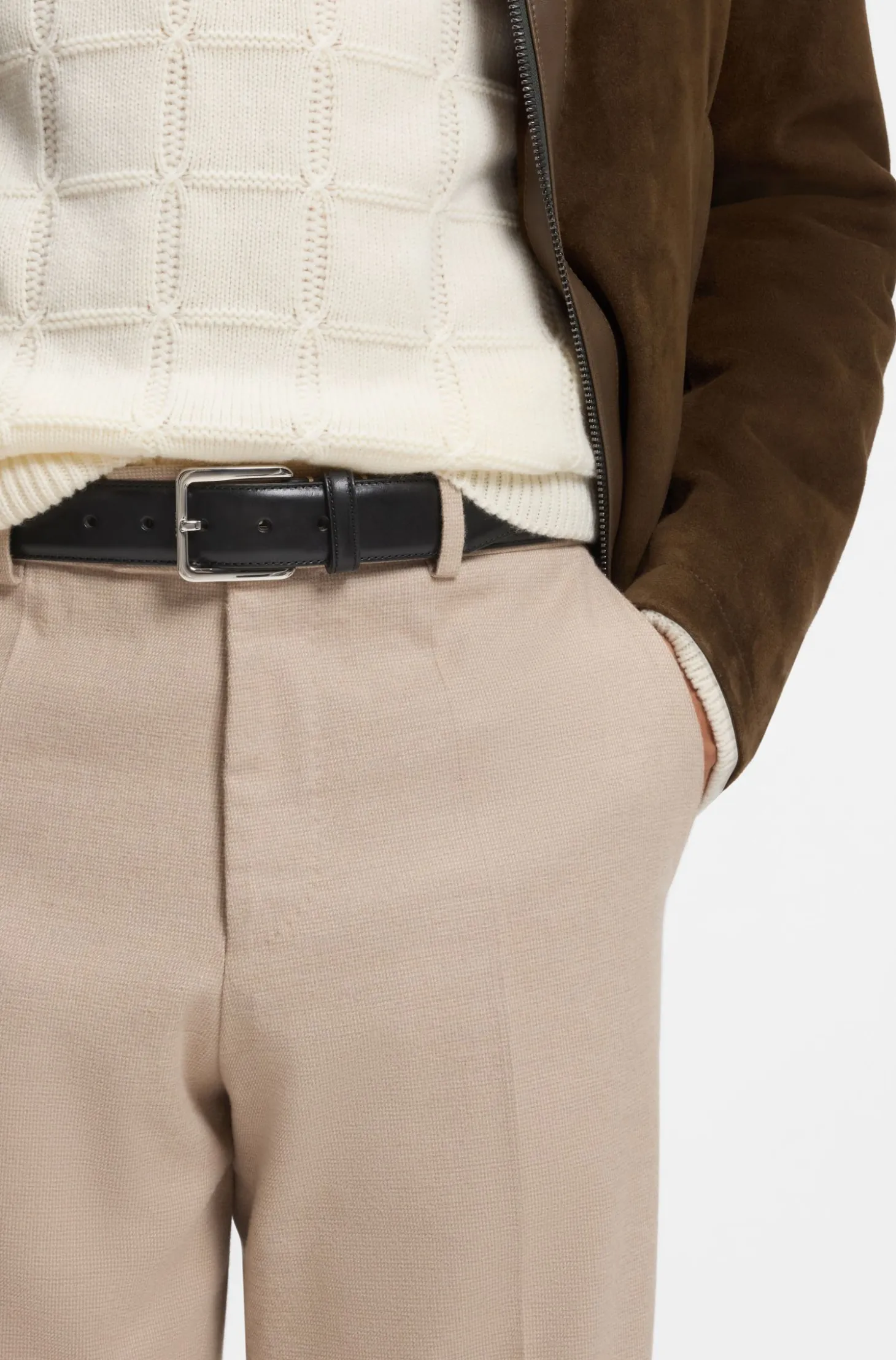 Business belt in Italian leather with brass buckle