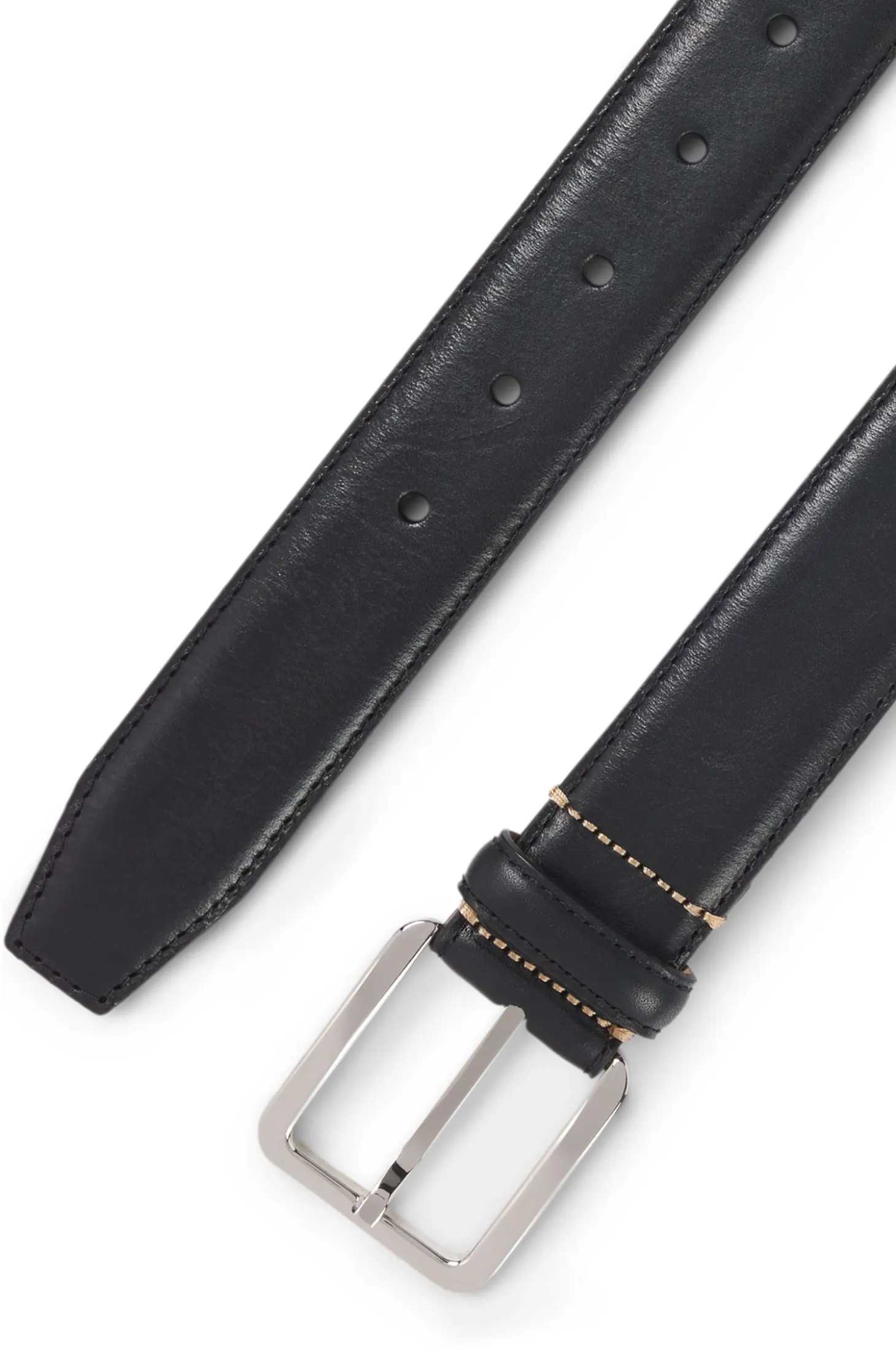 Business belt in Italian leather with brass buckle