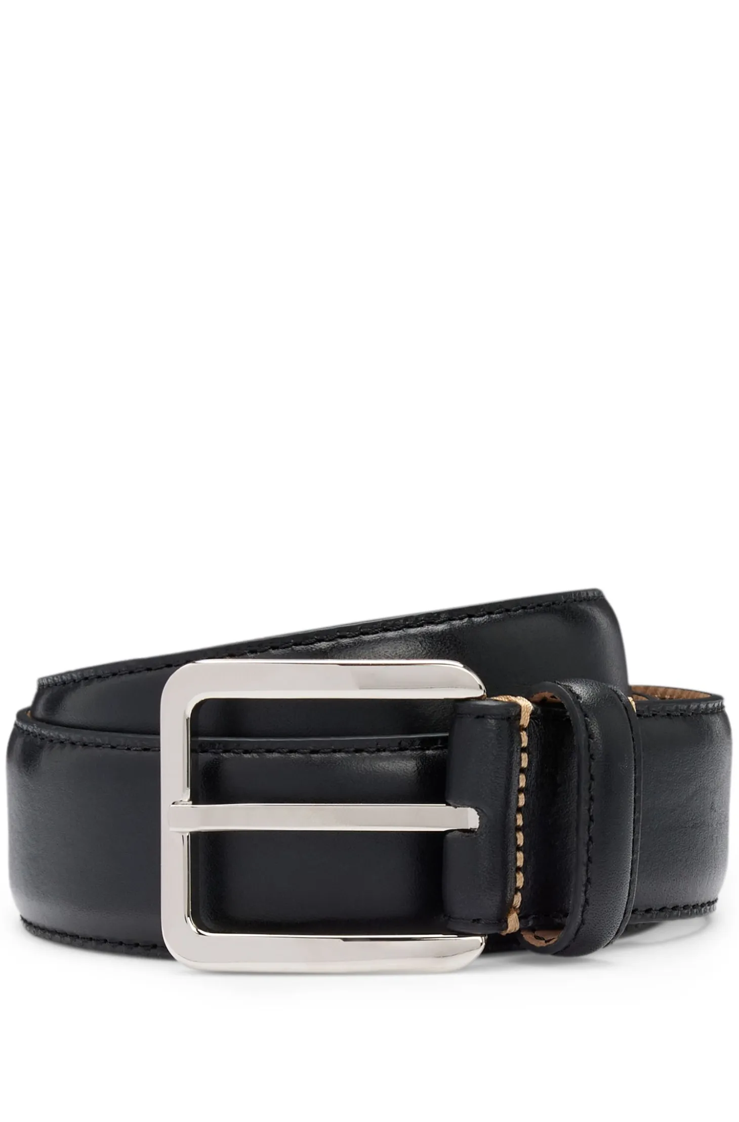 Business belt in Italian leather with brass buckle