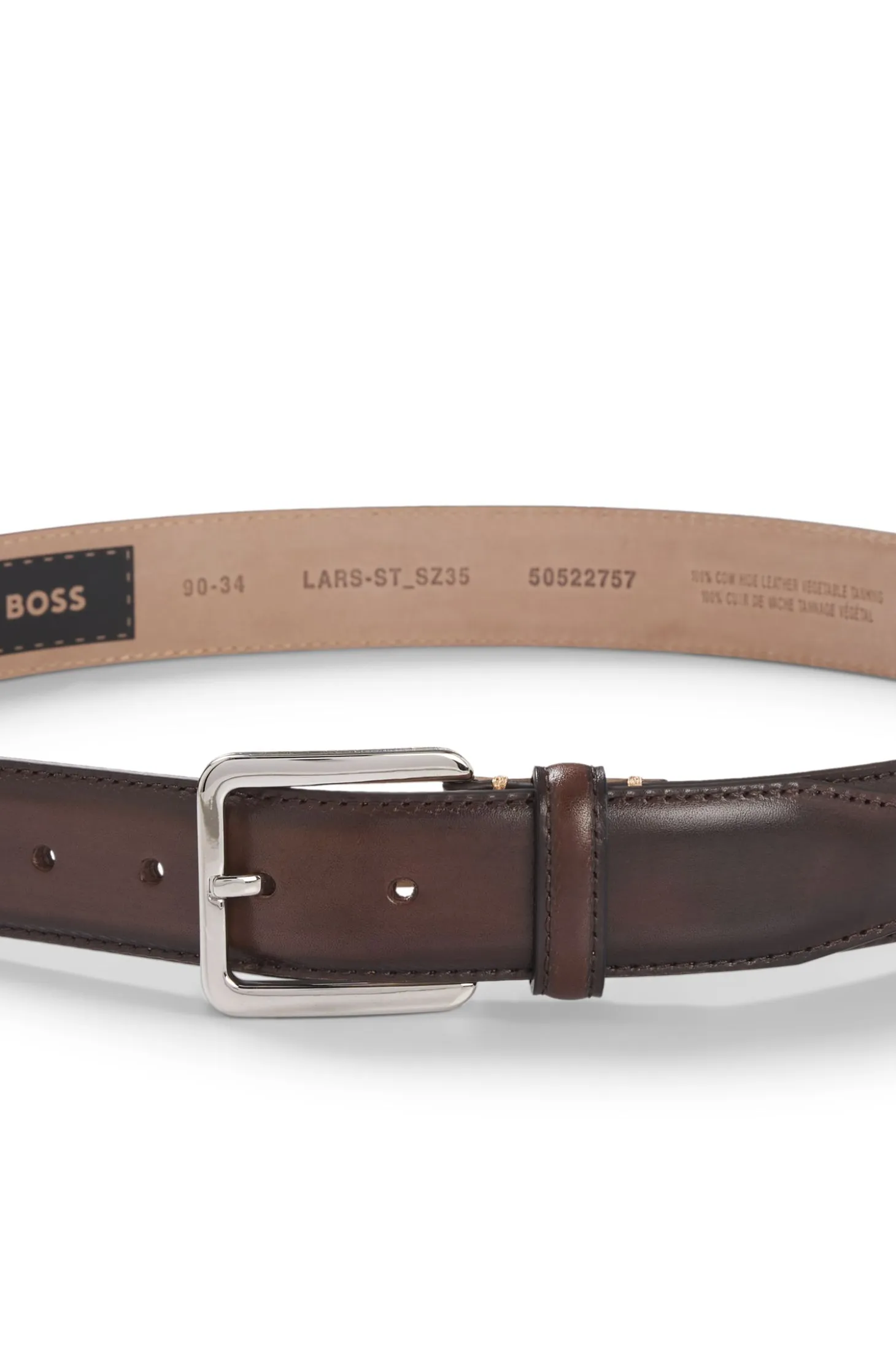 Business belt in Italian leather with brass buckle