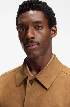 Button-up jacket in suede with checked lining
