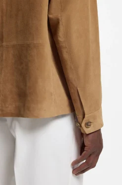 Button-up jacket in suede with checked lining