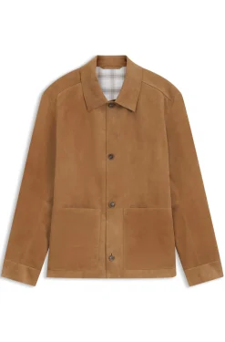 Button-up jacket in suede with checked lining