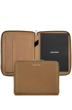 Camel A5 conference folder in pebble-textured faux leather