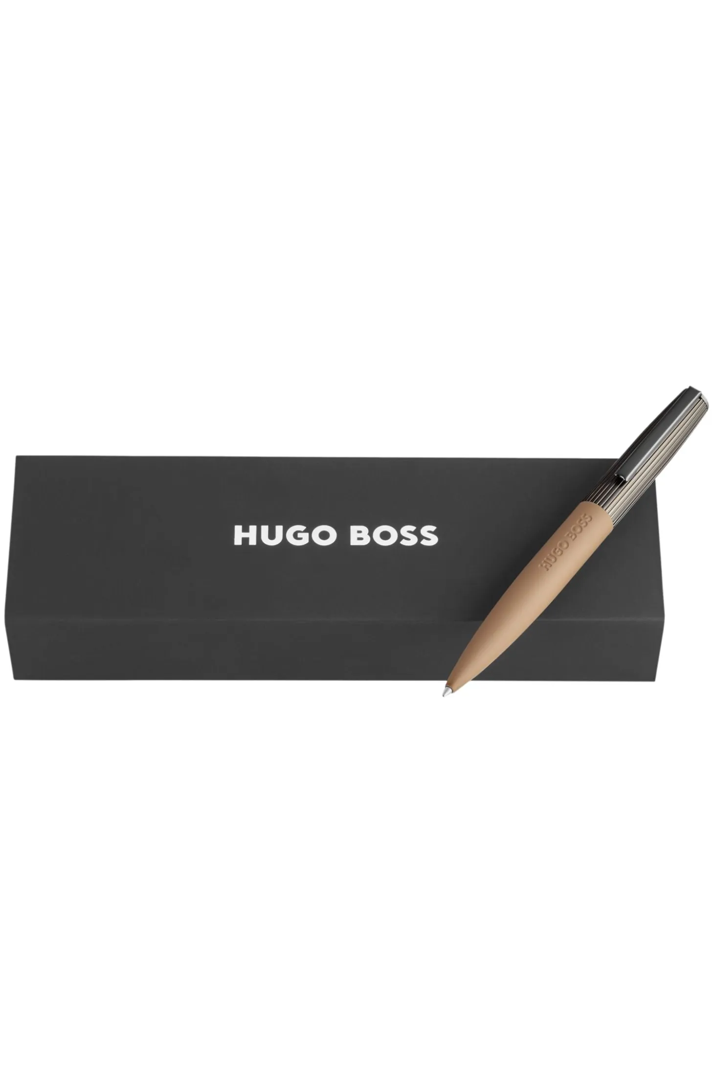 Camel ballpoint pen with ribbed metallic cap