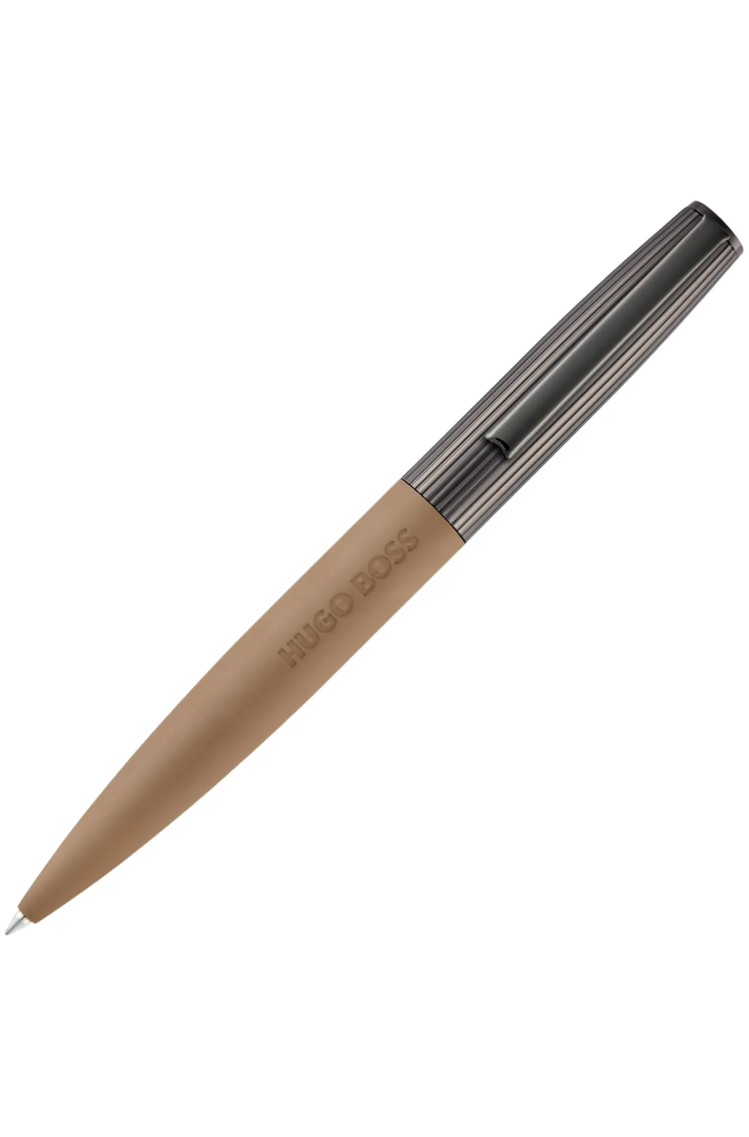 Camel ballpoint pen with ribbed metallic cap