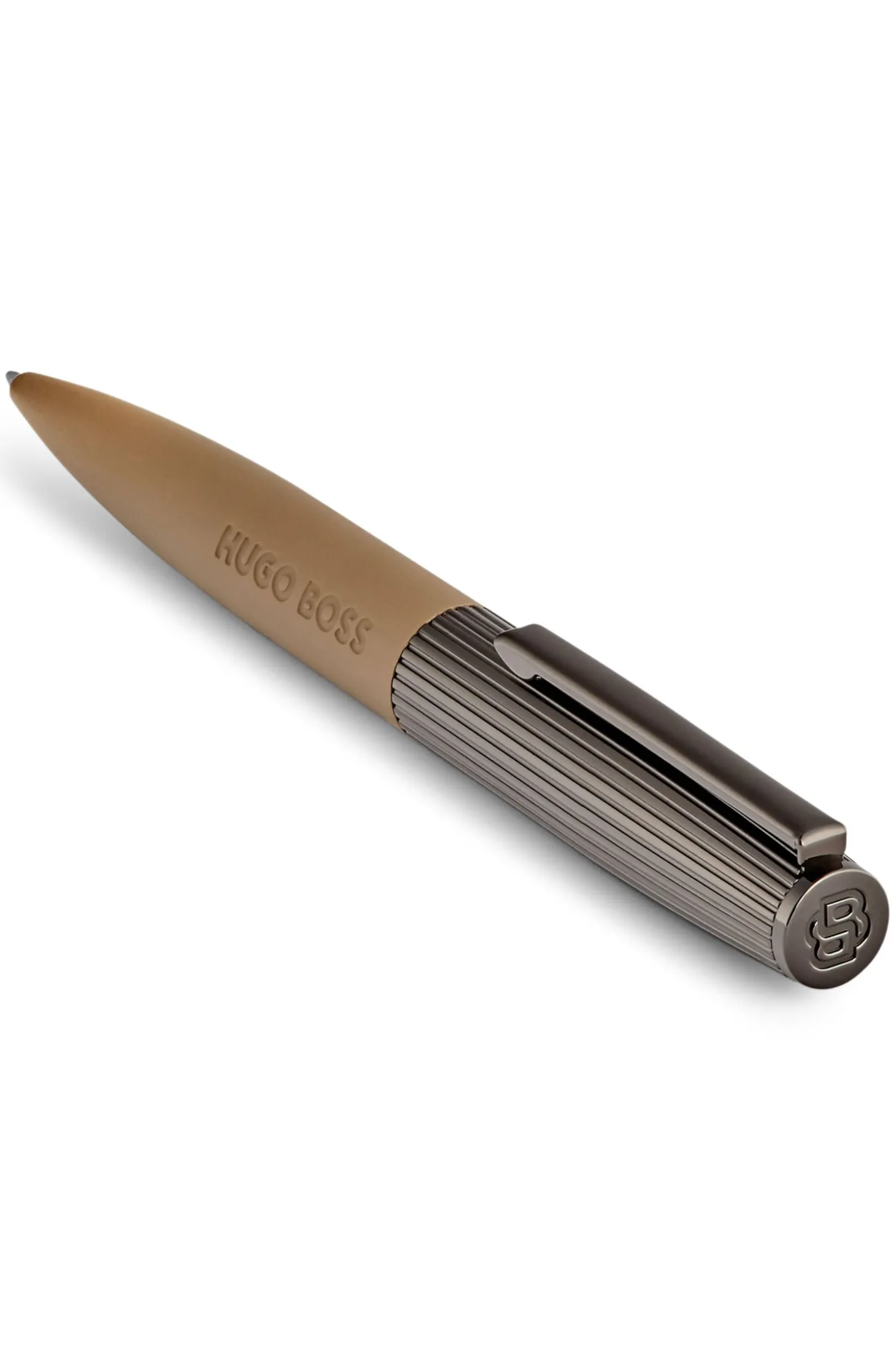 Camel ballpoint pen with ribbed metallic cap
