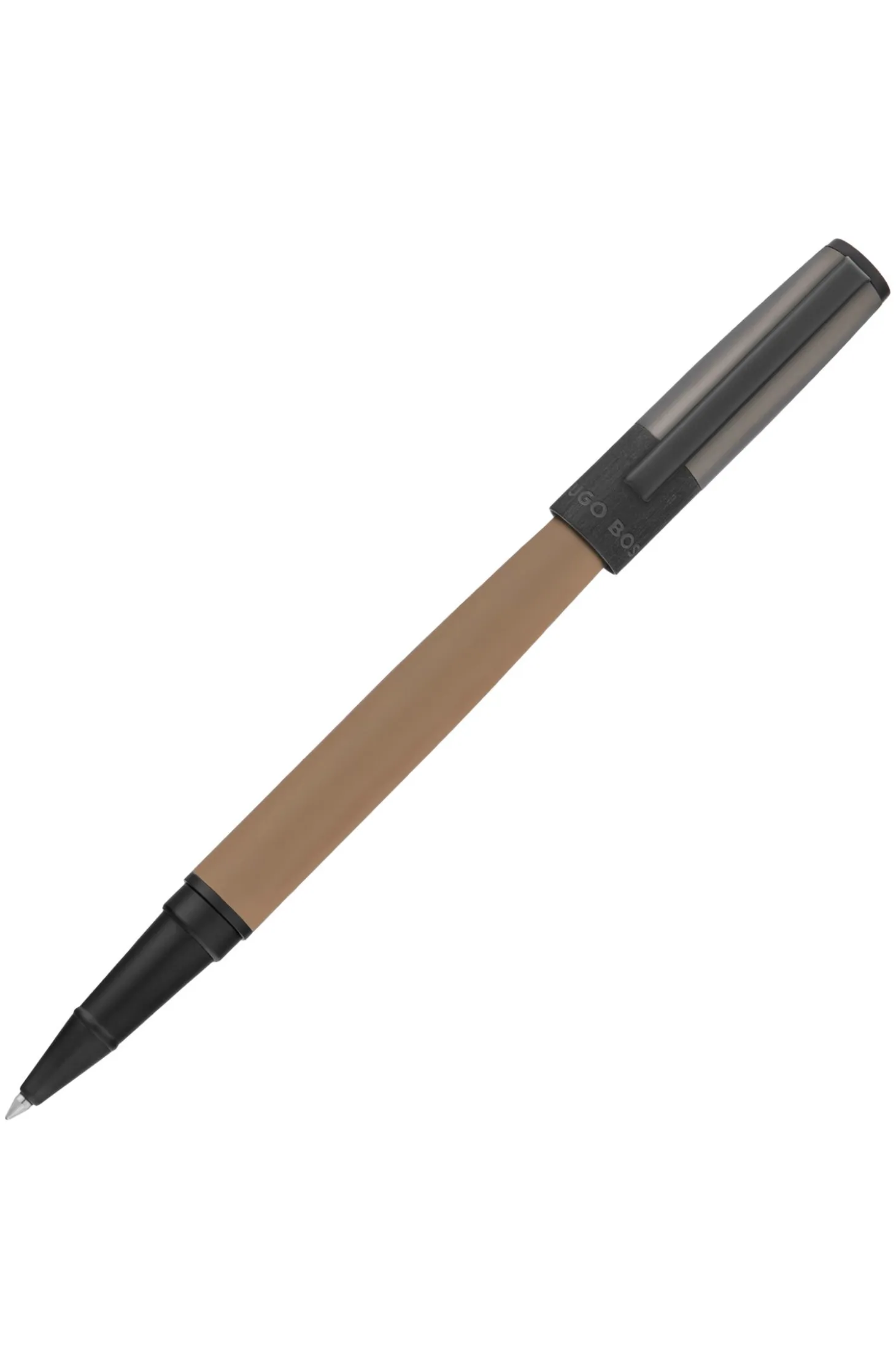 Camel-barrel rollerball pen with logo cap
