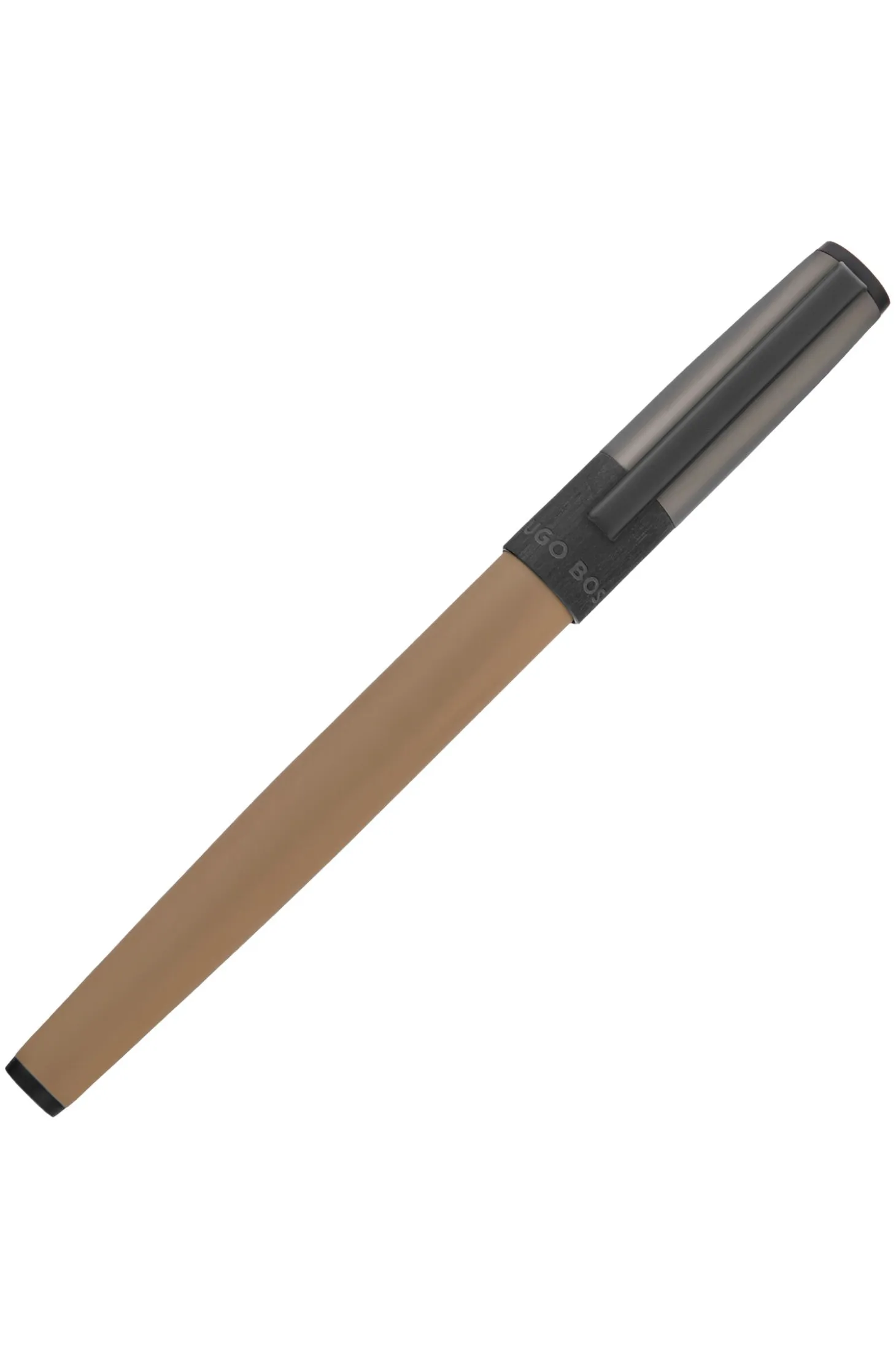 Camel-barrel rollerball pen with logo cap
