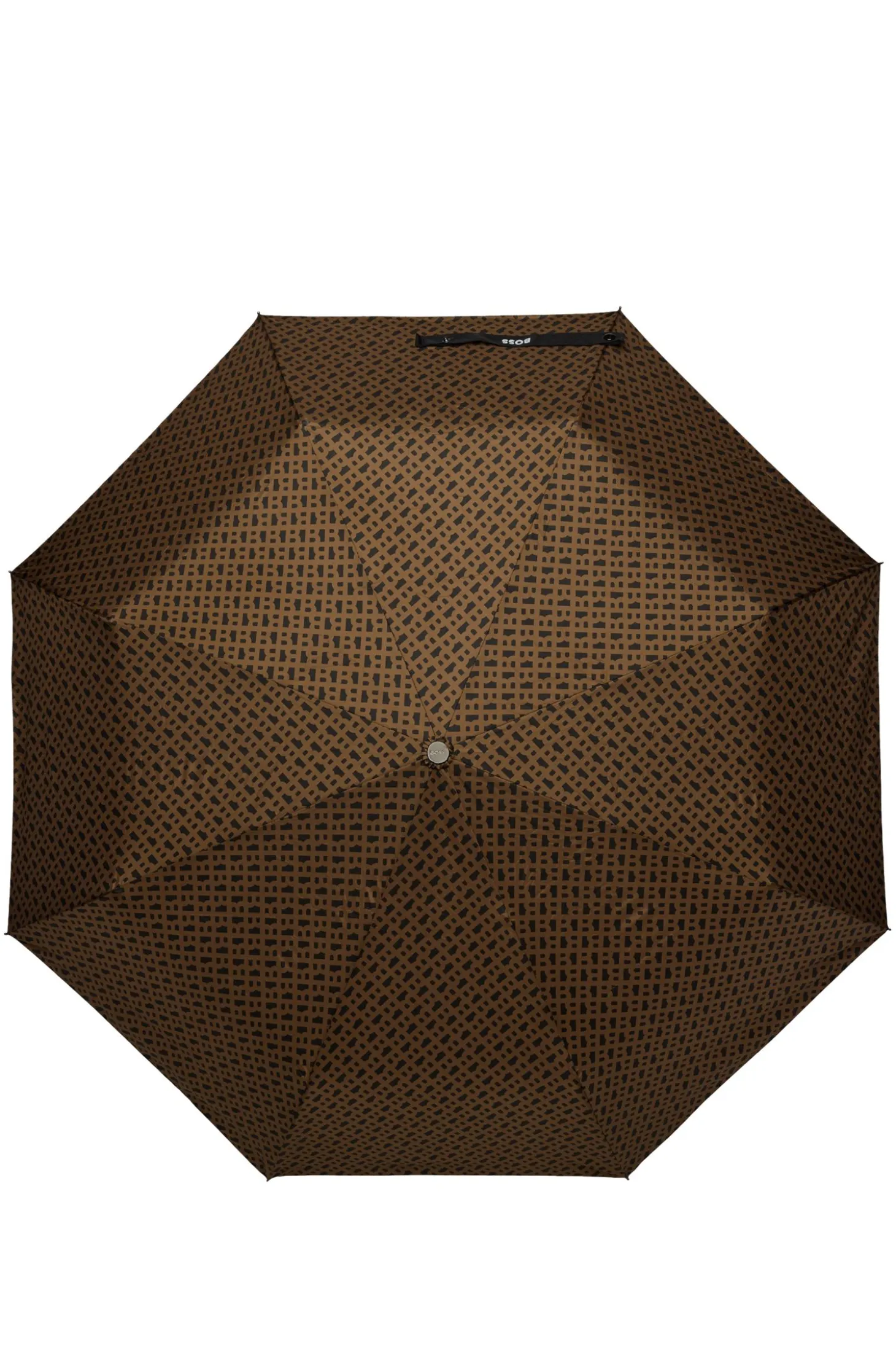 Camel monogram-pattern umbrella with logo strap