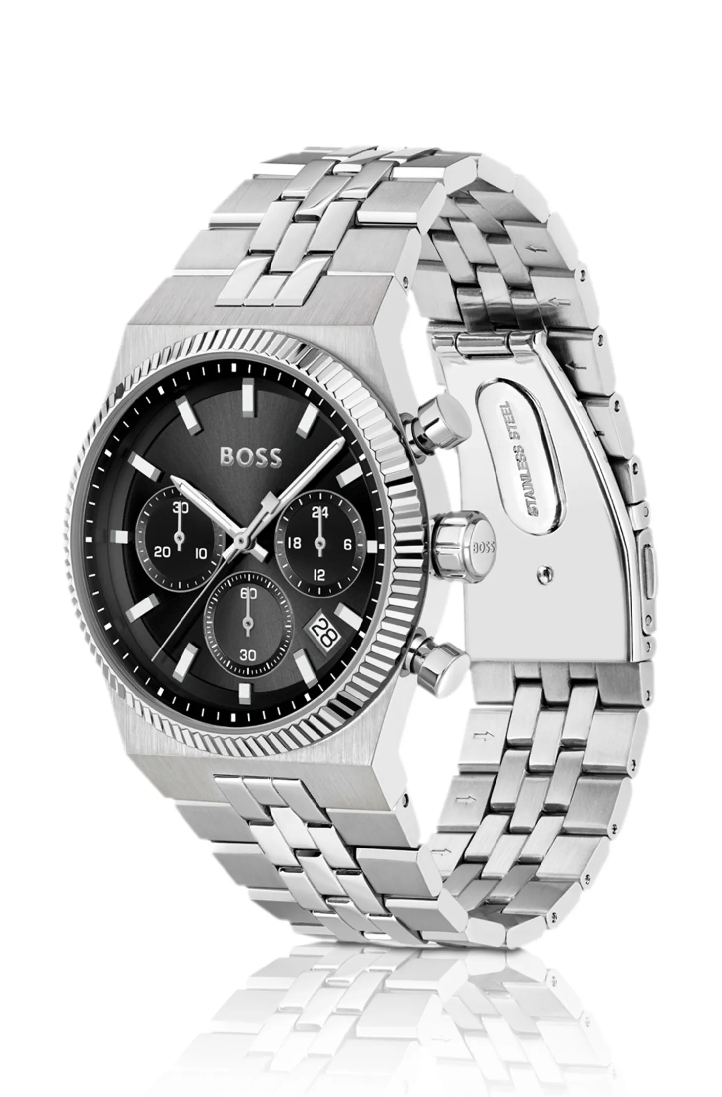 Candor black-dial chronograph watch with fluted bezel
