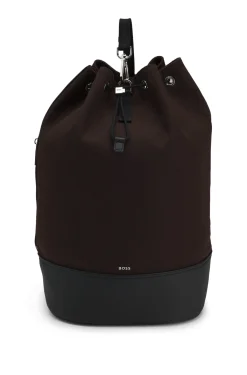 Canvas bucket bag with faux-leather trims