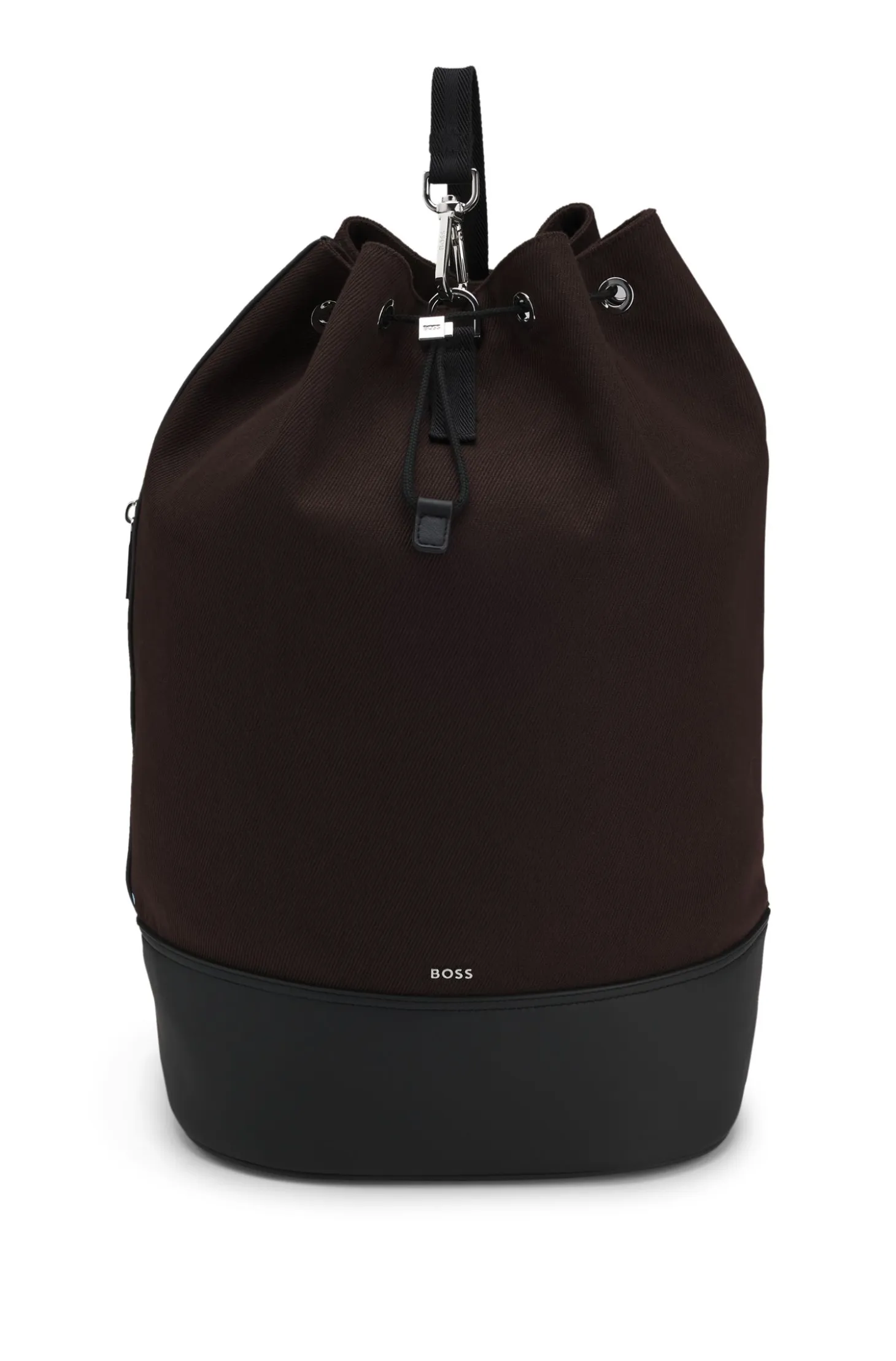 Canvas bucket bag with faux-leather trims