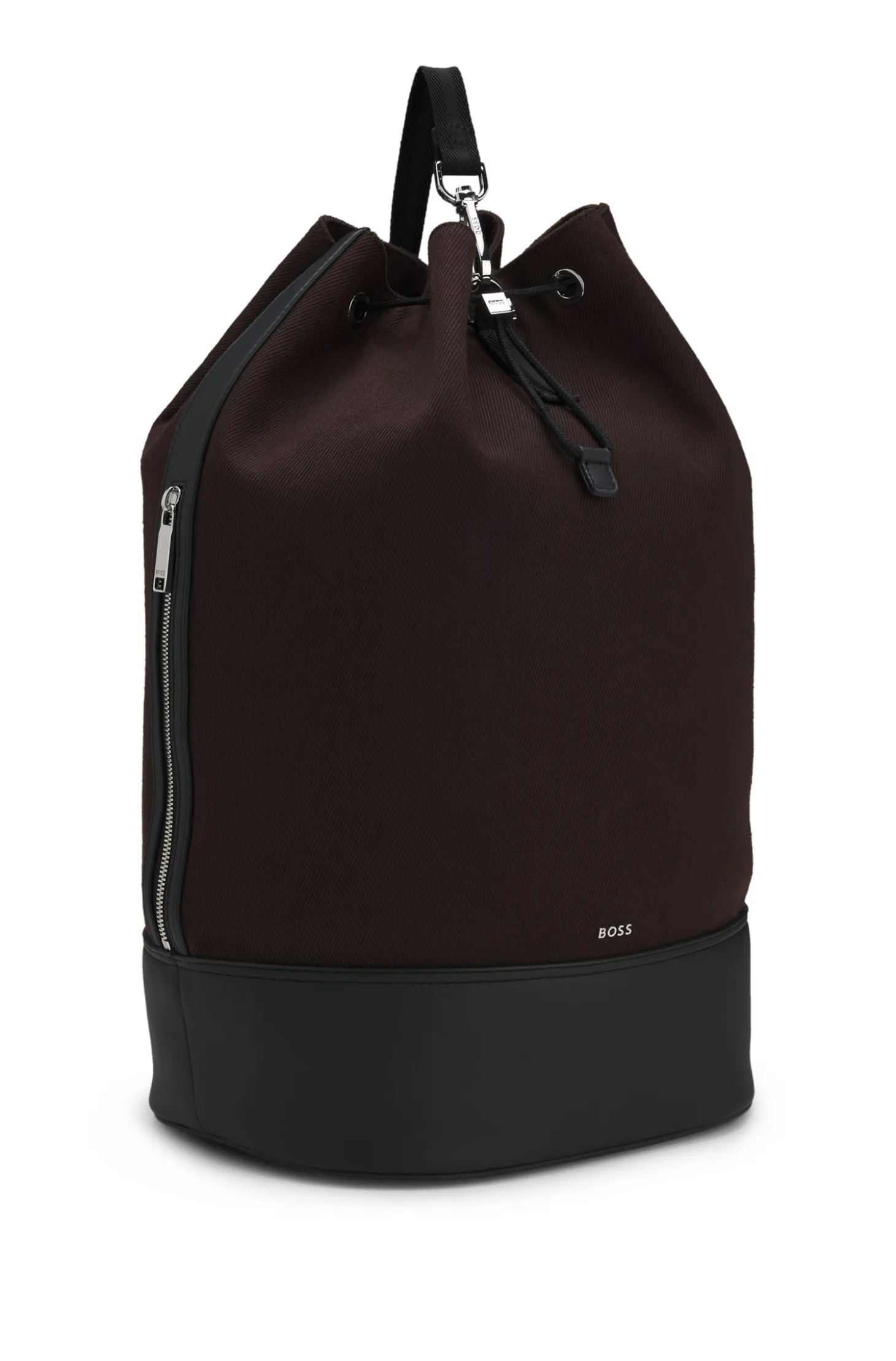 Canvas bucket bag with faux-leather trims