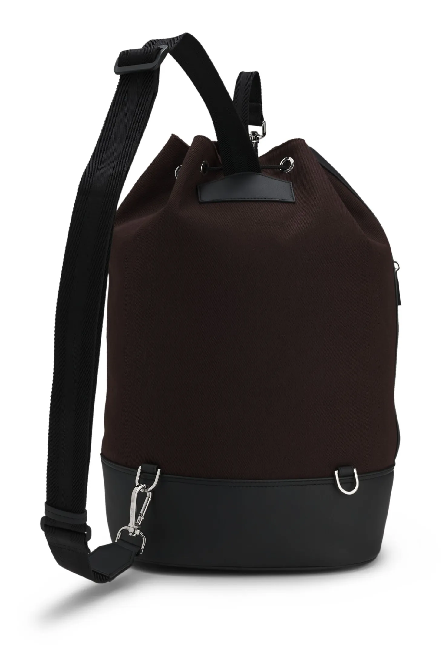 Canvas bucket bag with faux-leather trims