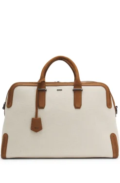 Canvas holdall with leather trims